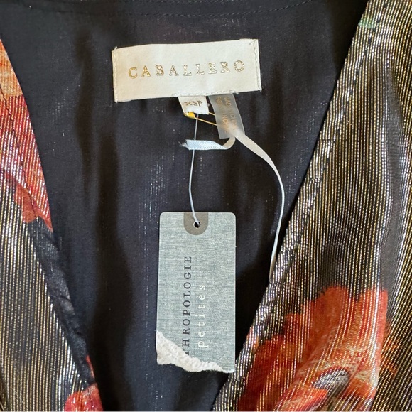 Anthropologie Caballero Metallic Floral Deep V-Neck Maxi Dress Brown Motif - Picture 14 of 16